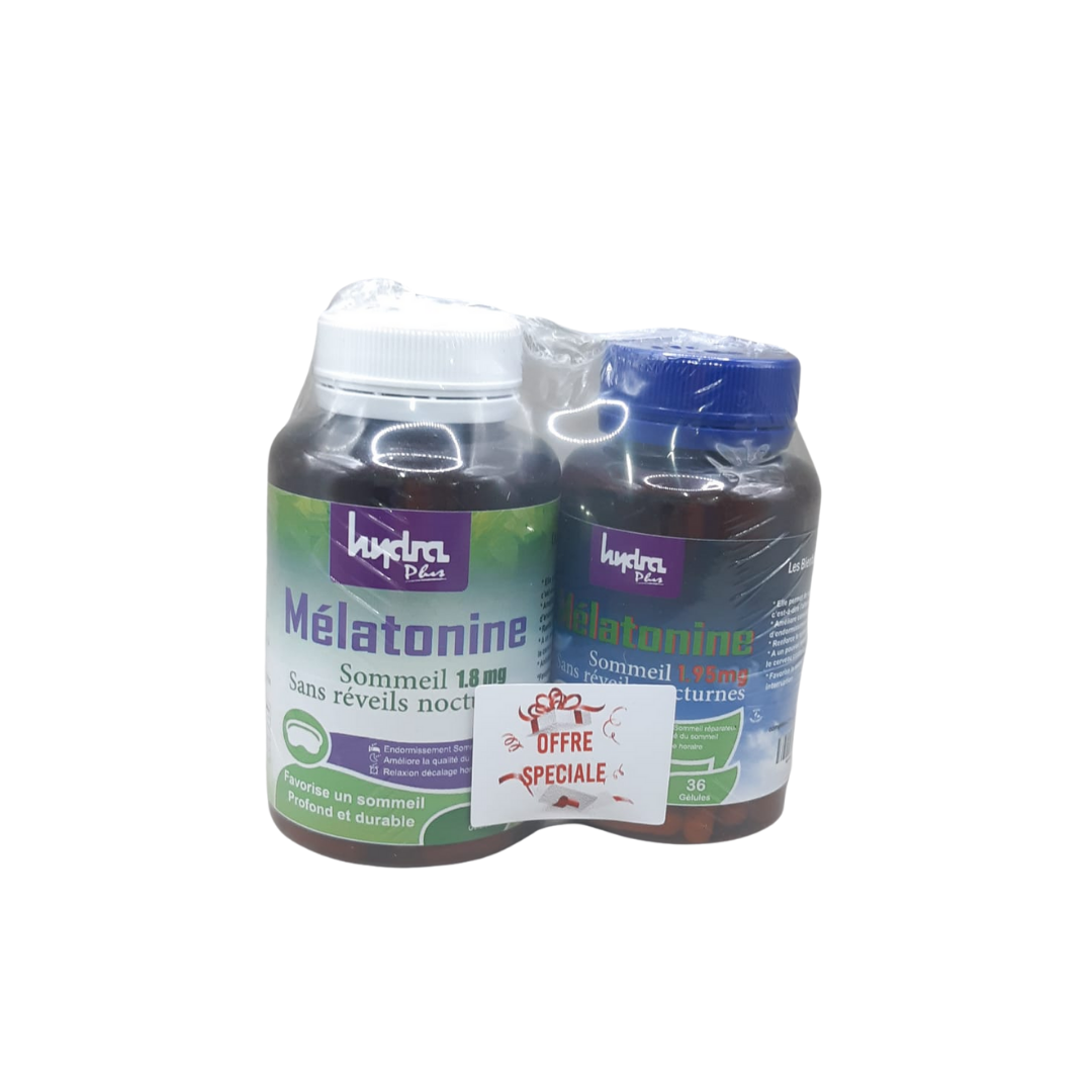 Hydra-Plus-Melatonine-1.8mg-60-GelulesMelatonine-1.95mg-36-Gelules-Pack